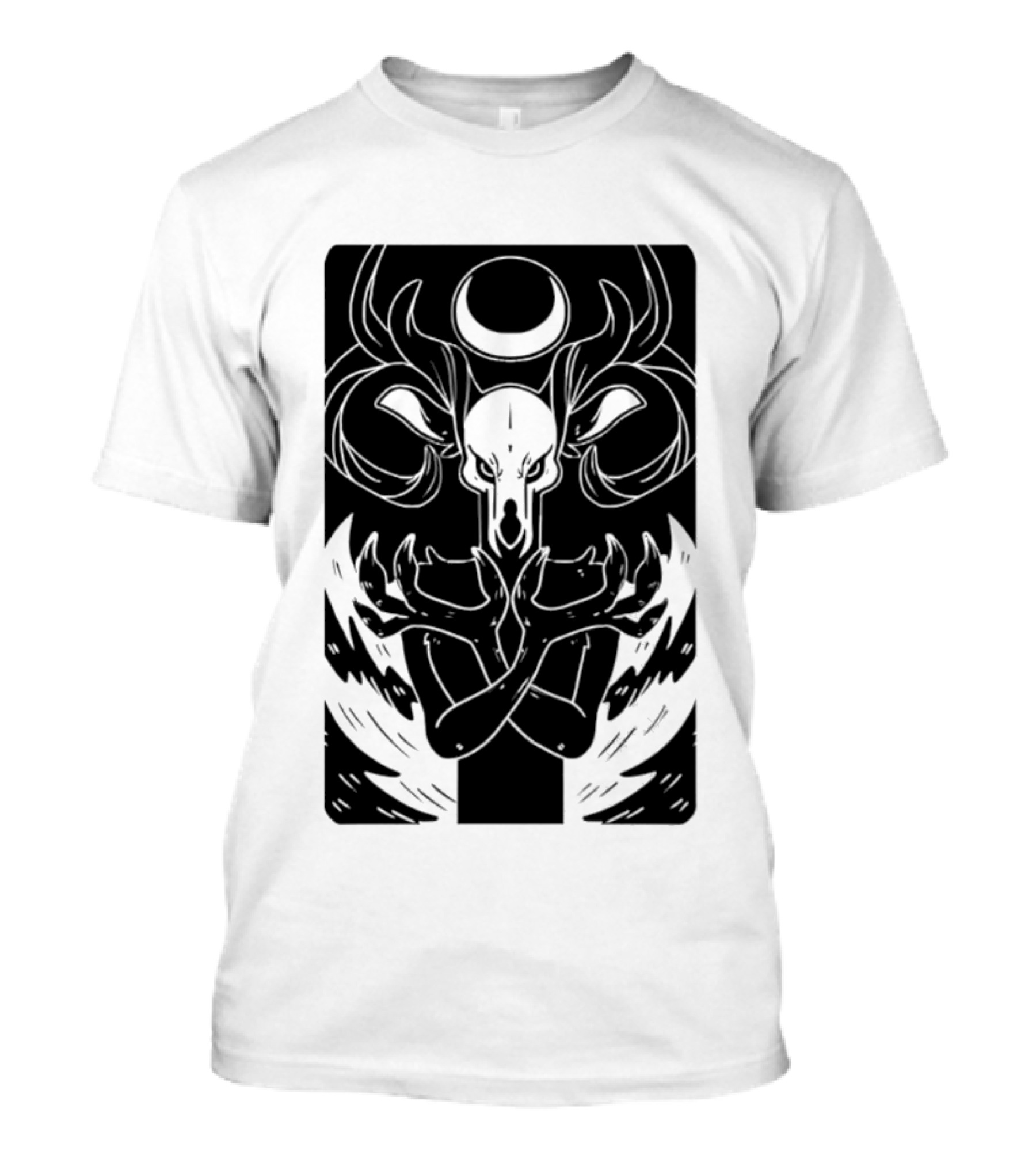 Deer Skull Antlers Crescent Moon Spirit Hands Rays Ritual Mystical Symbolism T-Shirt