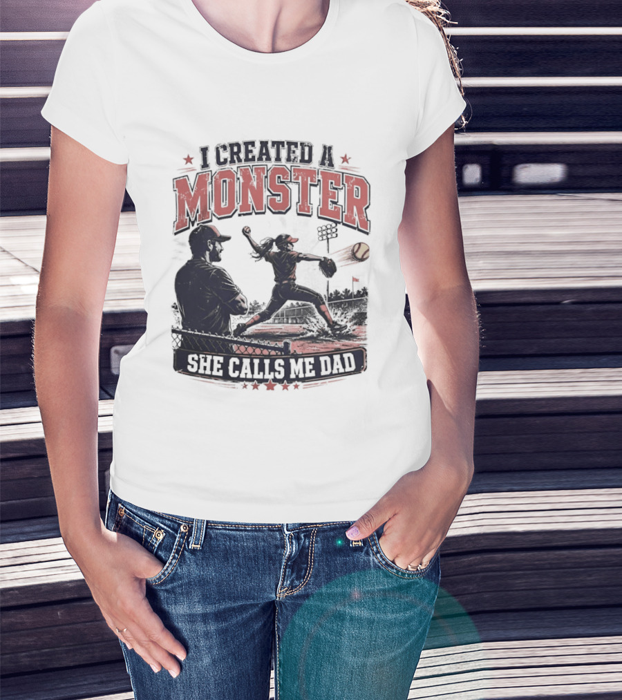 Fastpitch Softball She Calls Me Dad I Created A Monster T-Shirt