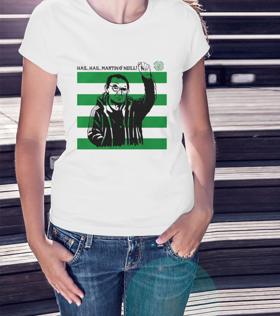 Hail Hail Martin O Neill Iconic Gesture Four Leaf Clover Stripes T-Shirt