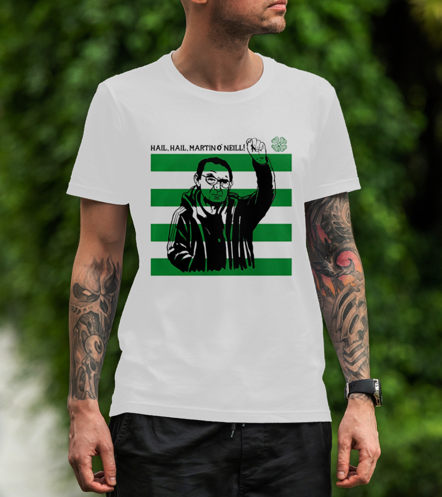 Hail Hail Martin O Neill Iconic Gesture Four Leaf Clover Stripes T-Shirt
