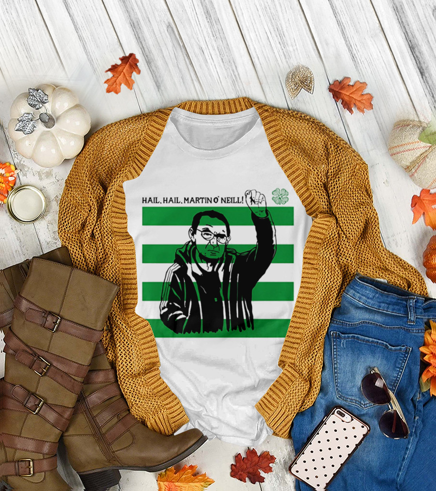 Hail Hail Martin O Neill Iconic Gesture Four Leaf Clover Stripes T-Shirt