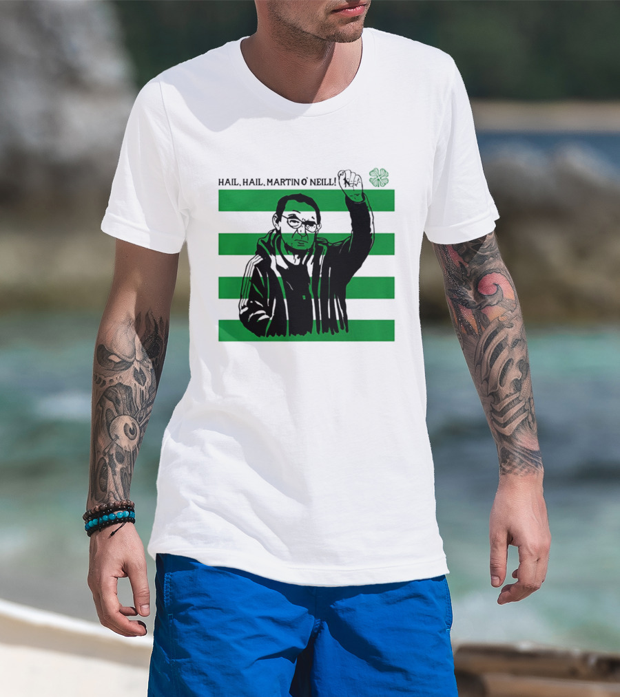 Hail Hail Martin O Neill Iconic Gesture Four Leaf Clover Stripes T-Shirt