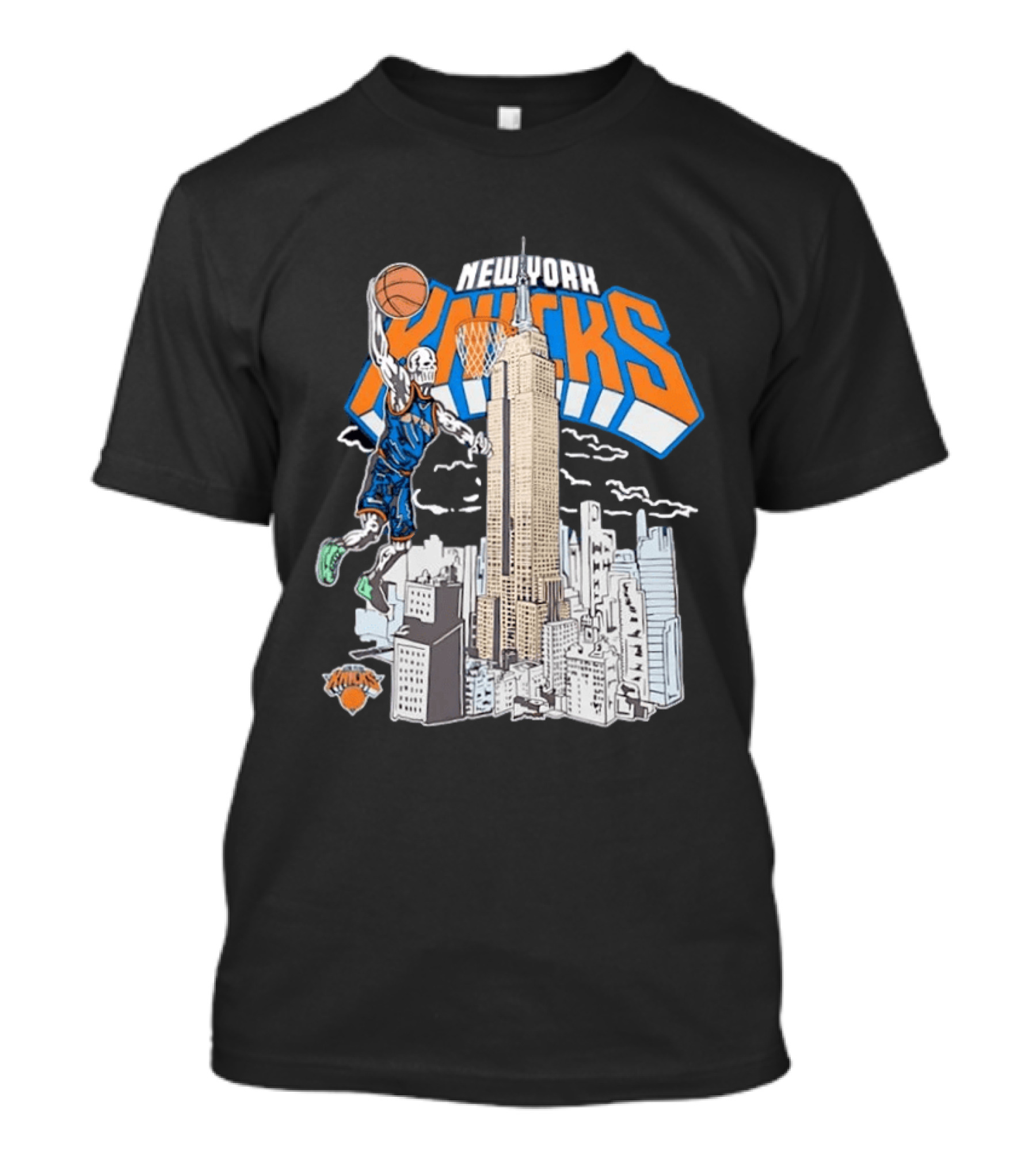 New York Knicks Skeleton Basketball Player Empire State Building Slam Dunk NBA T-Shirt