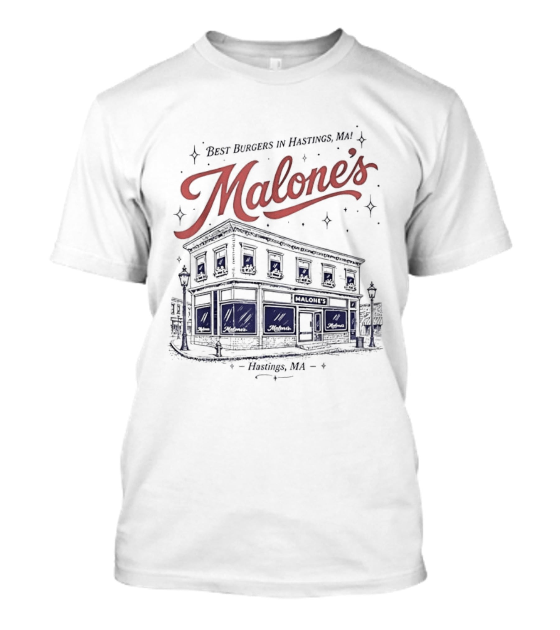 Malones Best Burgers In Hastings MA Retro Building T-Shirt