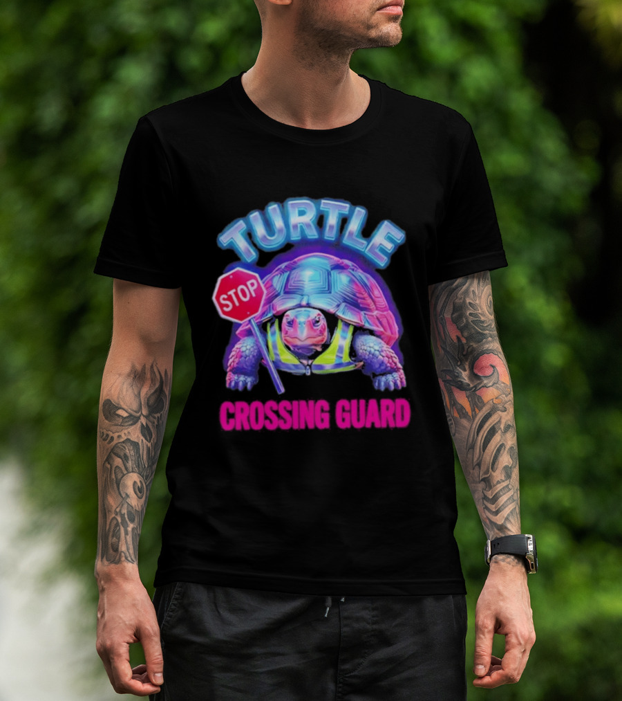 Turtle Stop Crossing Guard Neon Vibe T-Shirt