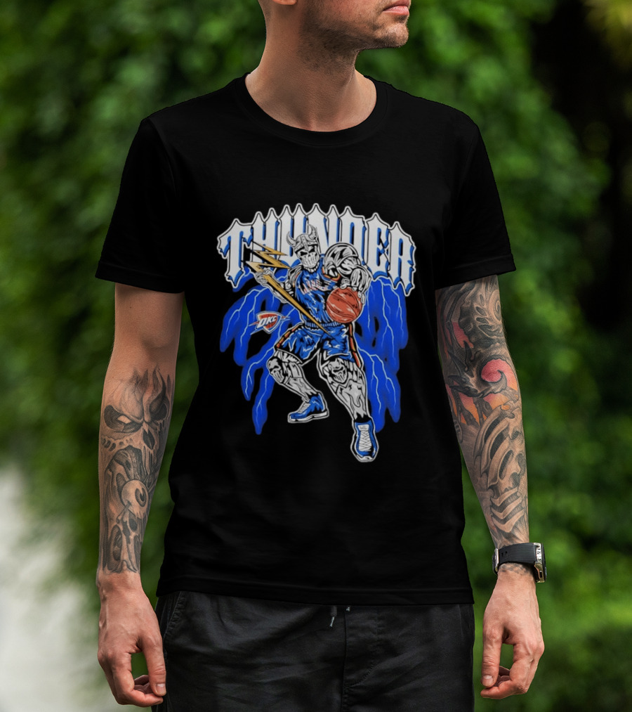 THUNDER Viking Skeleton NBA Basketball Player OKC Oklahoma City T-Shirt