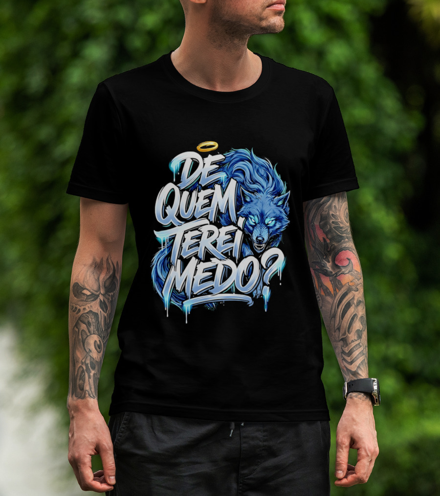 De Quem Terei Medo Blue Wolf Halo Icy Effect T-Shirt