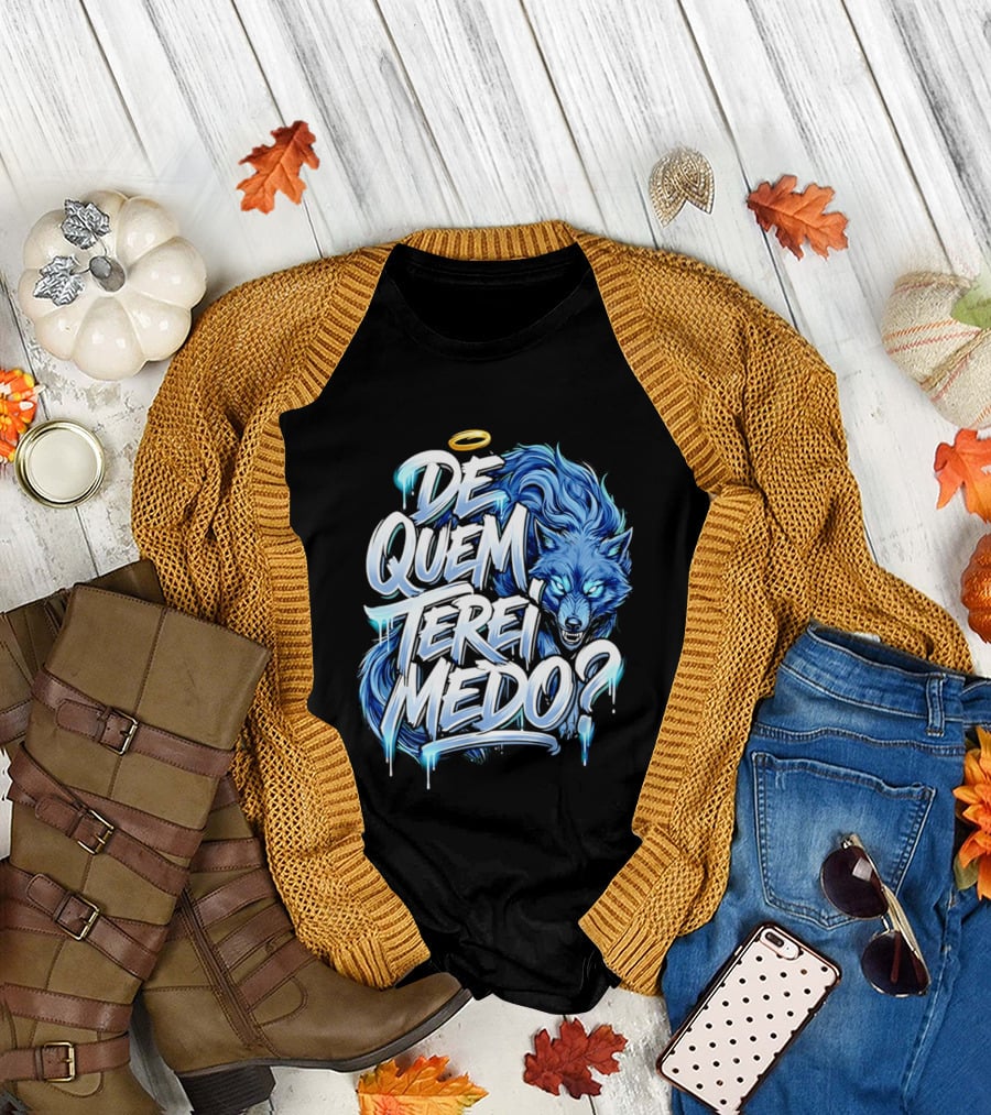 De Quem Terei Medo Blue Wolf Halo Icy Effect T-Shirt