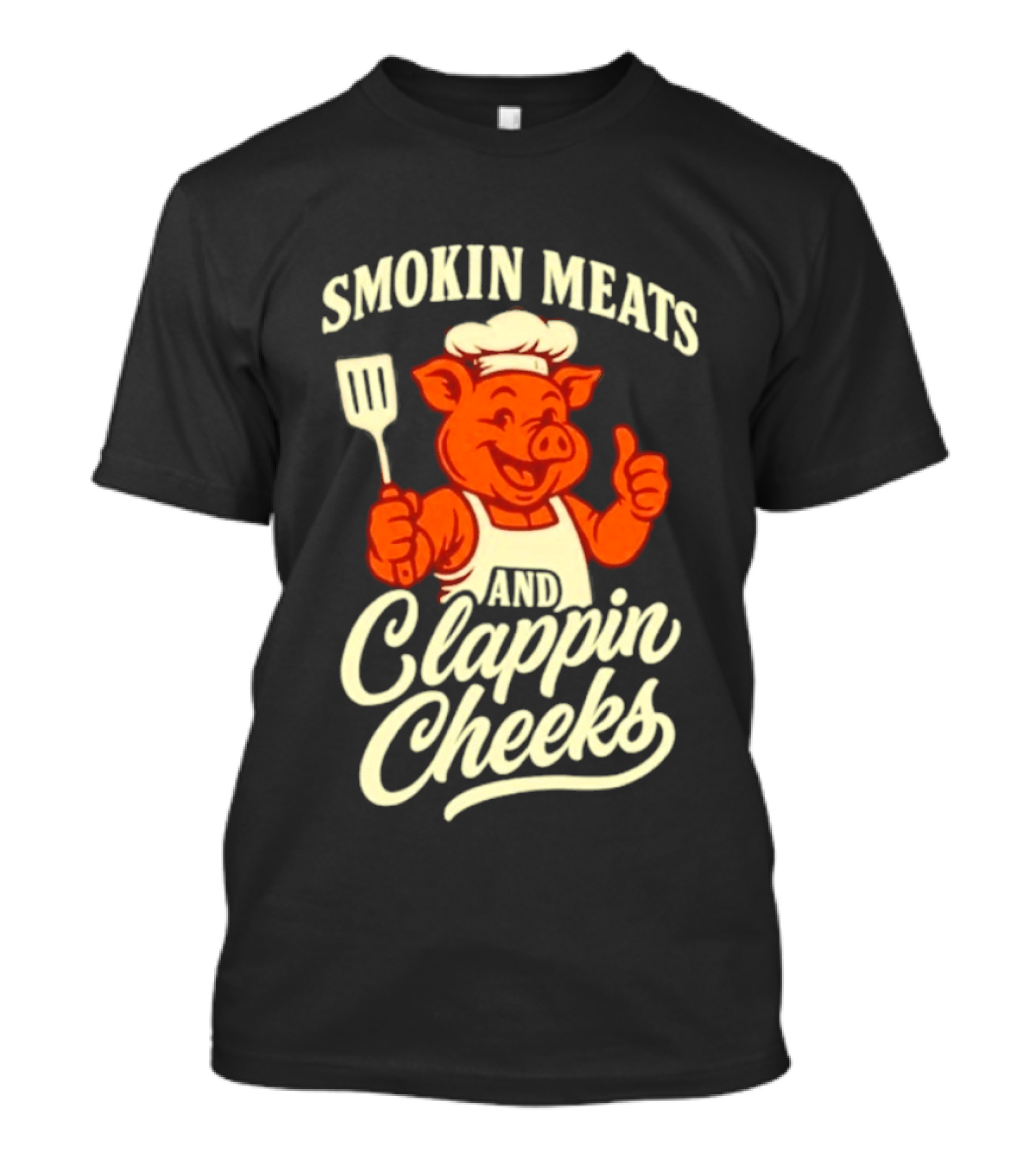 Smokin Meats And Clappin Cheeks Pig Chef Thumbs Up BBQ T-Shirt