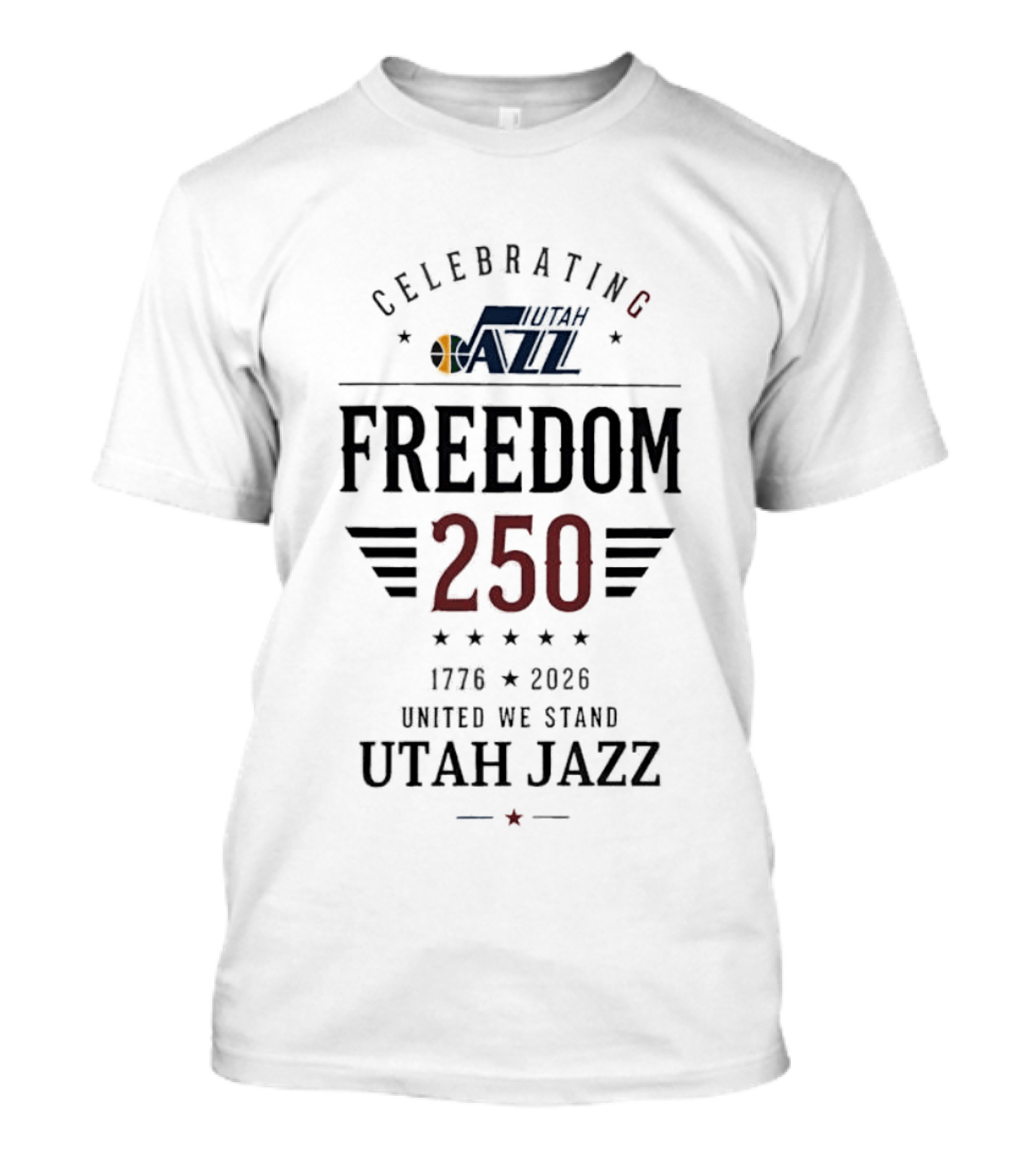 Celebrating 250 Years Freedom 1776 2026 United We Stand Utah Jazz T-Shirt