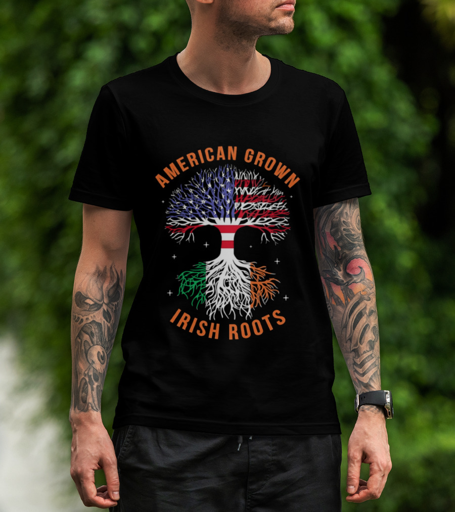 American Grown Tree With Irish Roots USA Flag And Irish Flag T-Shirt