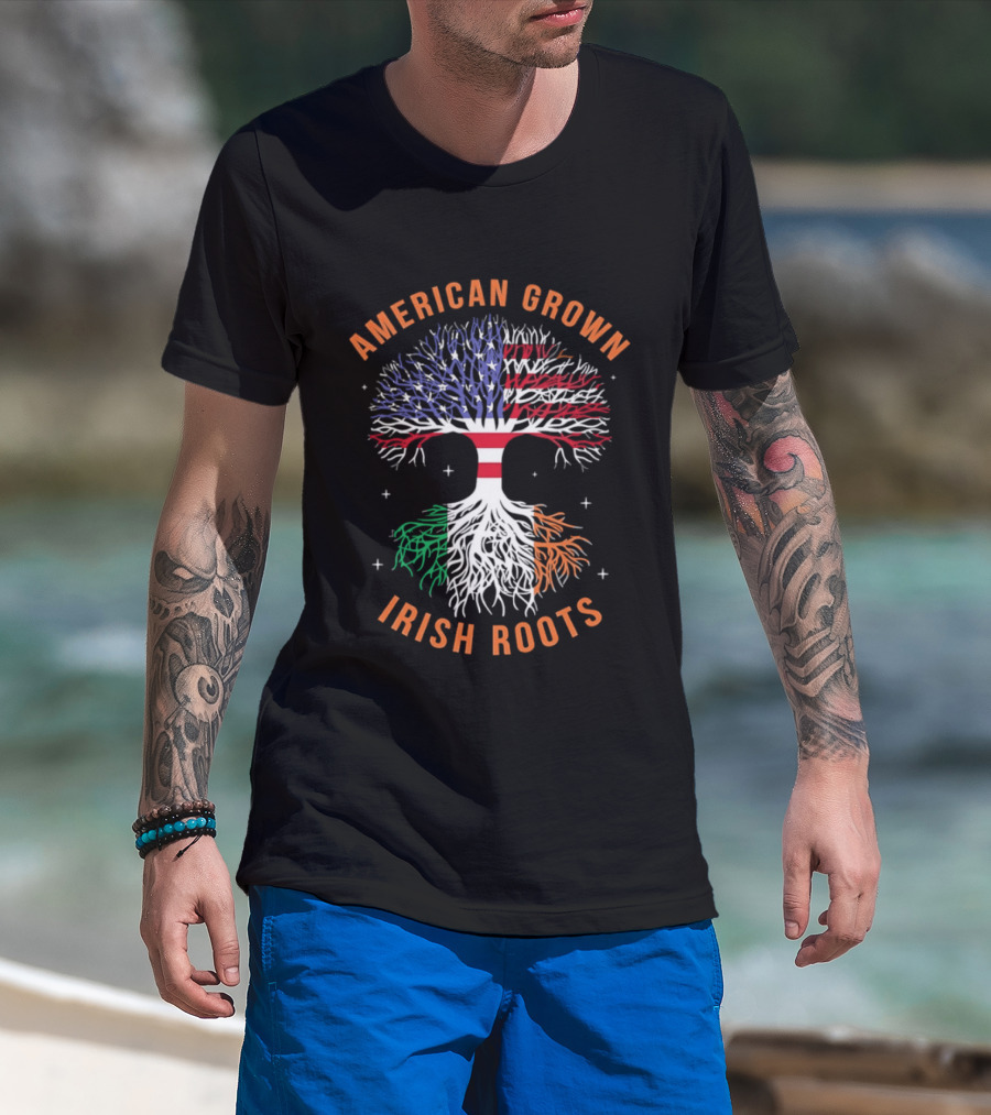 American Grown Tree With Irish Roots USA Flag And Irish Flag T-Shirt