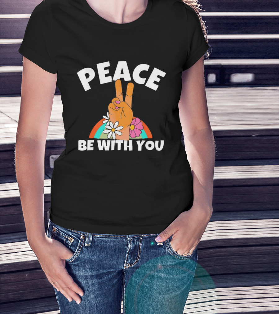 Peace Be With You Hand Peace Sign Floral T-Shirt