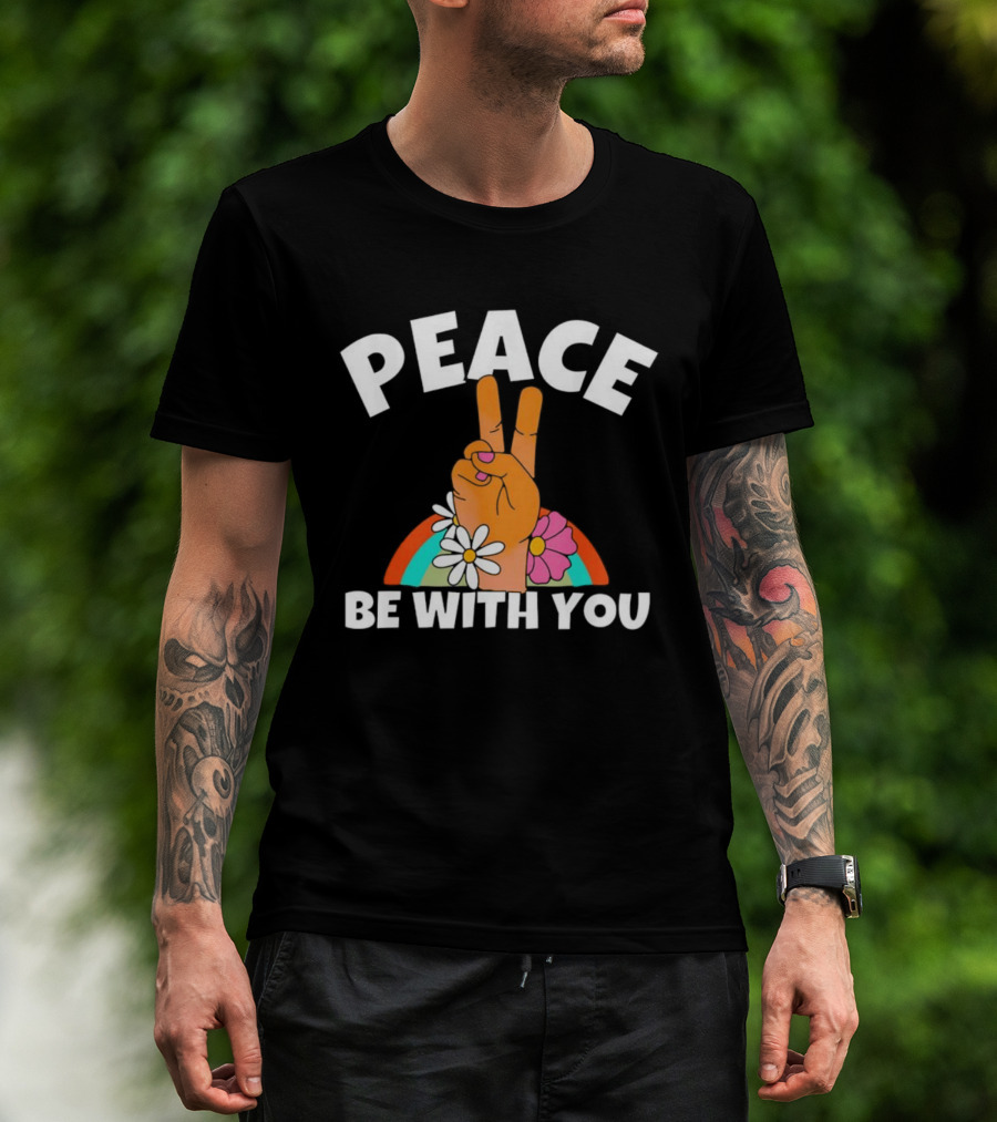 Peace Be With You Hand Peace Sign Floral T-Shirt