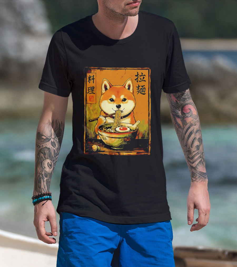 Shiba Inu Ramen Noodles Japanese Kanji T-Shirt