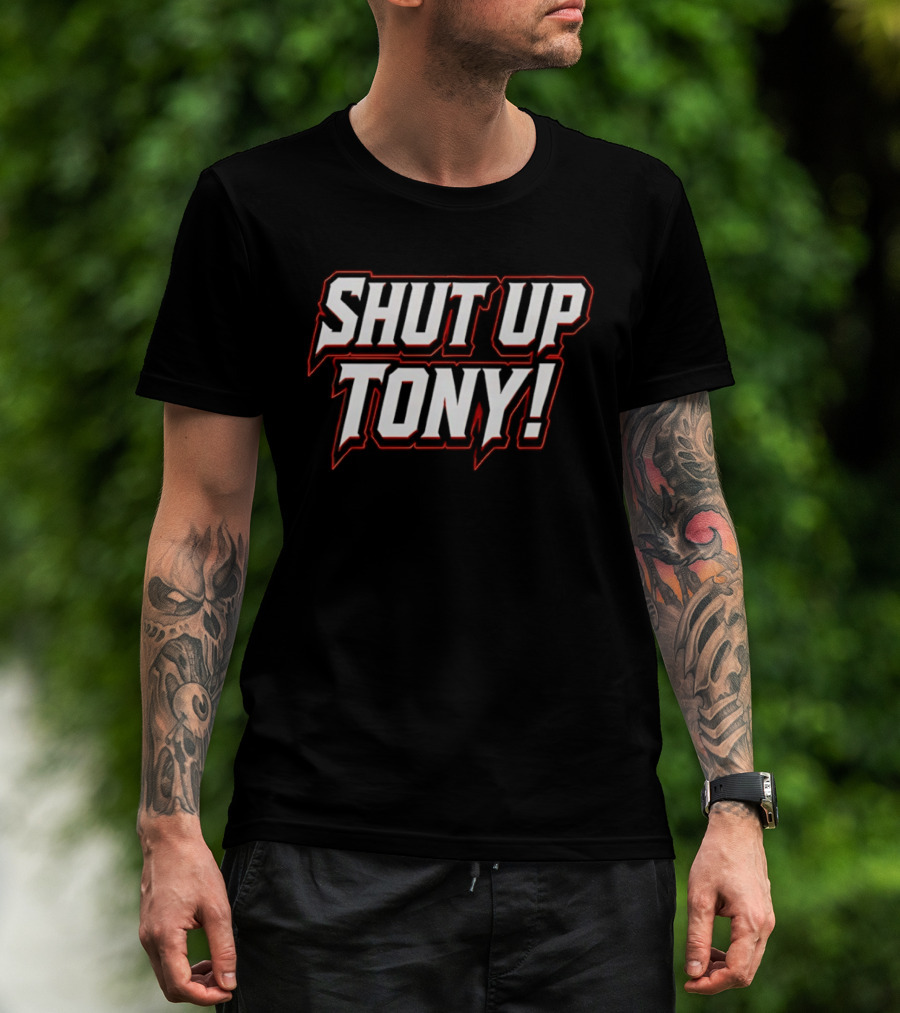 SHUT UP TONY! Bold White Red Comic Book Font T-Shirt
