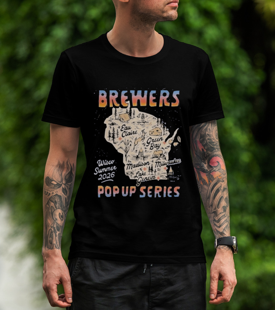 Brewers Wisco Summer 2026 Pop Up Series Wisconsin Cities Map T-Shirt
