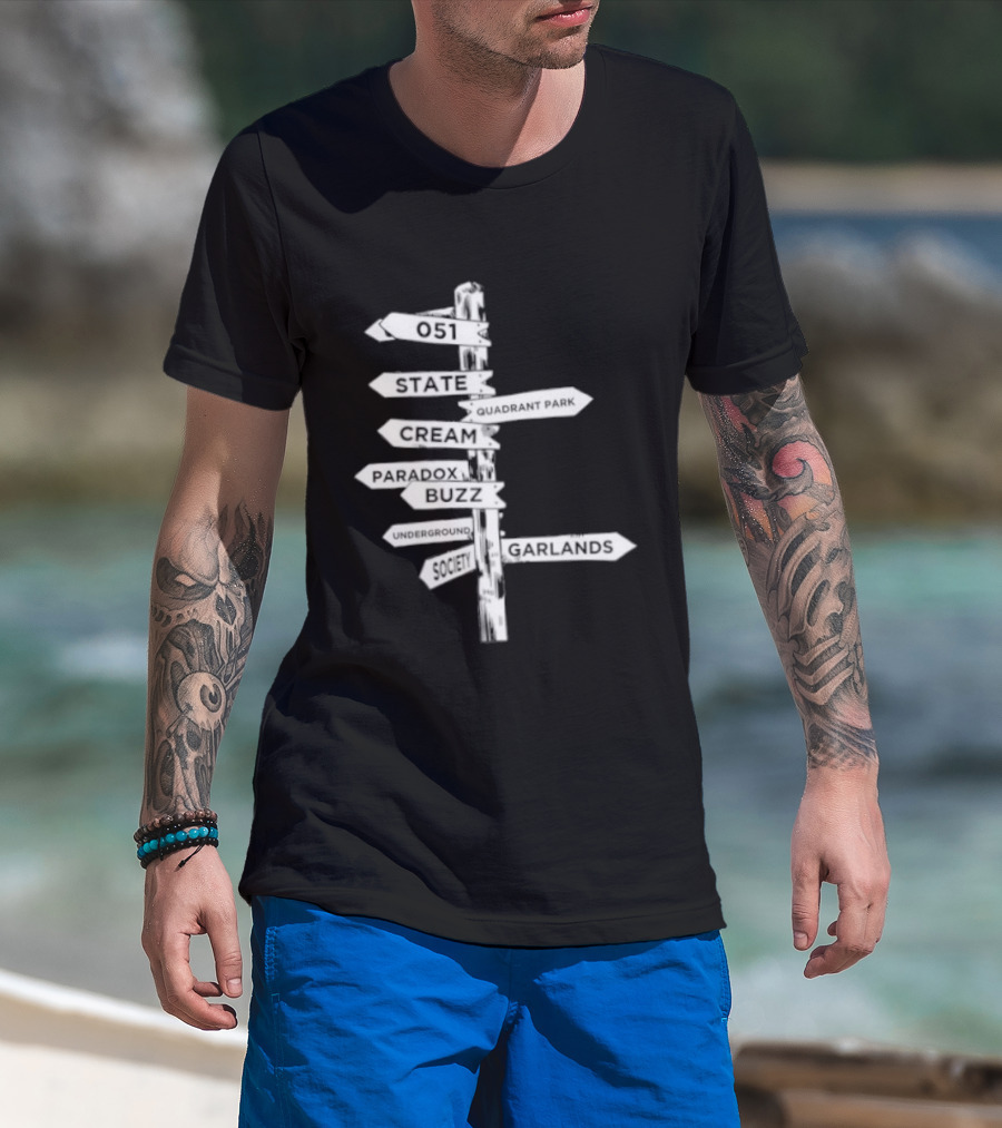 Music Matters Clubland 051 State Quadrant Park Cream Para Dox Buzz Underground Society Garlands T-Shirt