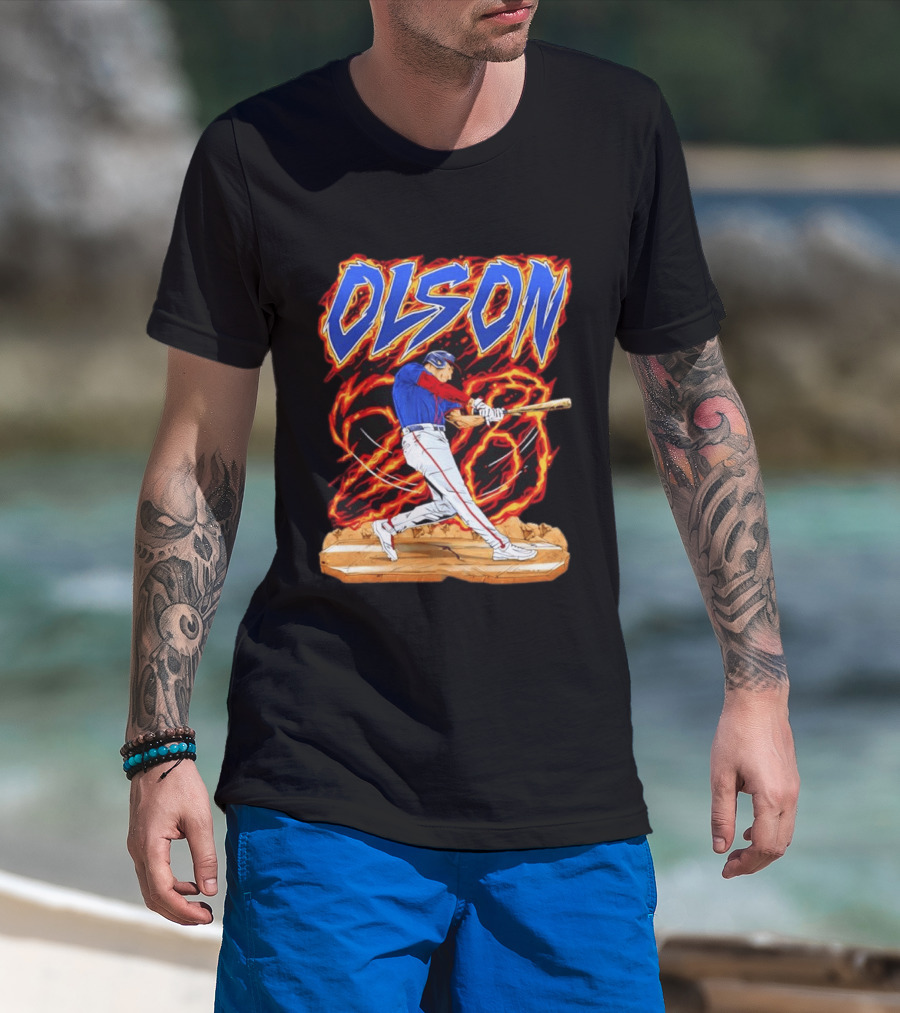 Olson Baseball Player Batting With Intense Flame T-Shirt