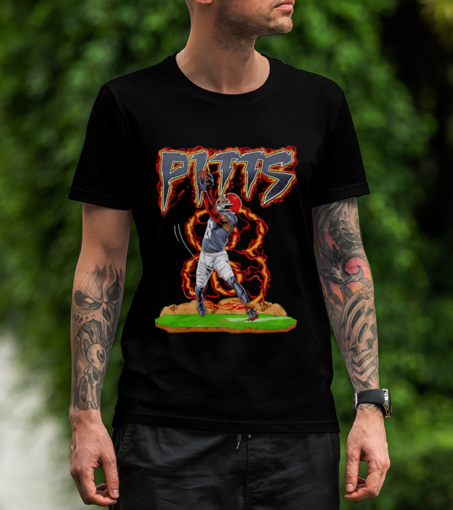 Pitts Football Player Catching Ball With Flames In Dynamic Action Scene T-Shirt