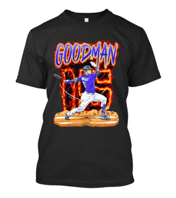 Colorado Rockies Hunter Goodman 15 Fiery Baseball Player T-Shirt