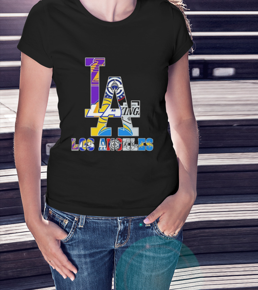 LA Los Angeles Lakers Dodgers Kings Rams Chargers Logos T-Shirt