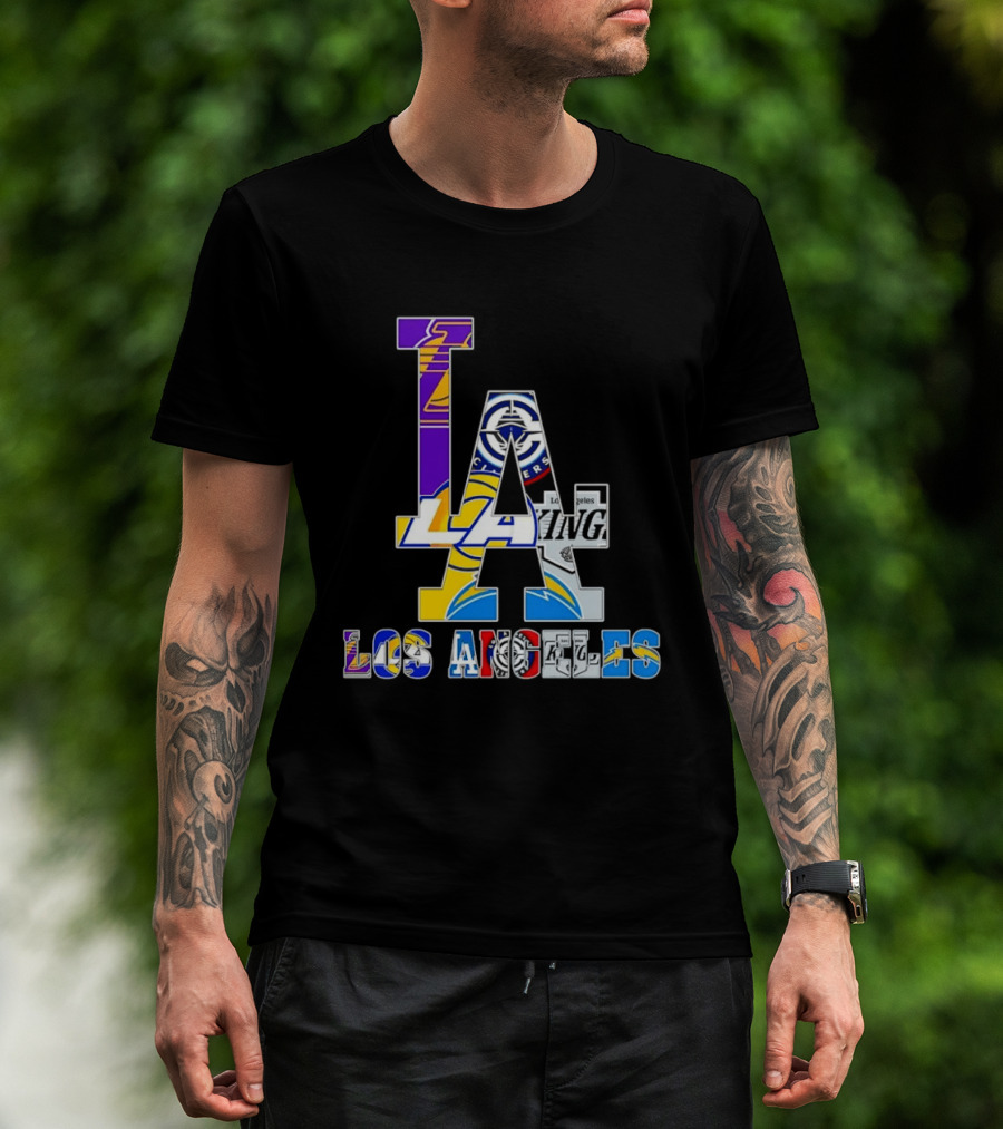 LA Los Angeles Lakers Dodgers Kings Rams Chargers Logos T-Shirt