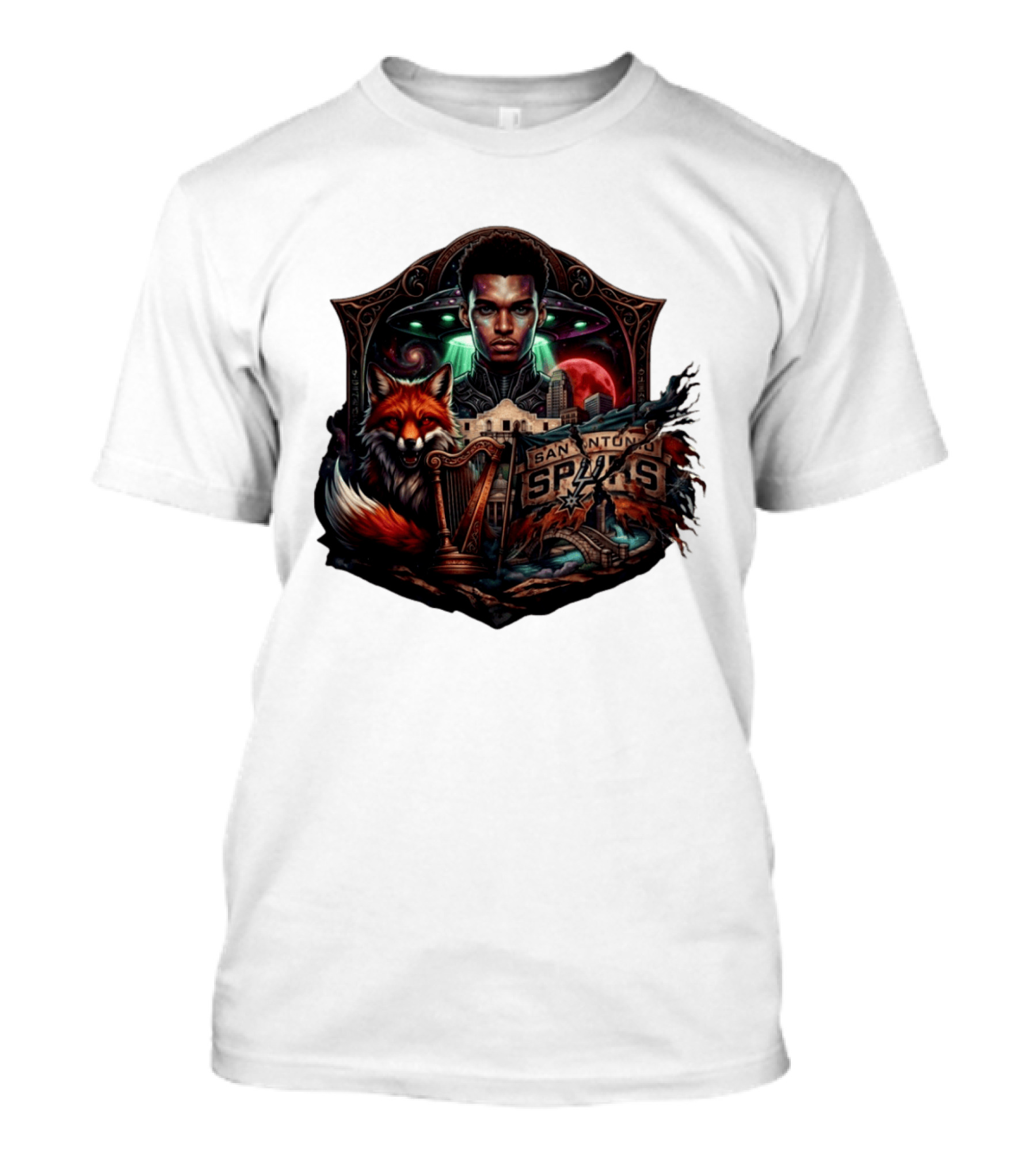 San Antonio Spurs Alien Wemby Space Hoops Comic Skyline Texas Basketball 2026 Fox T-Shirt