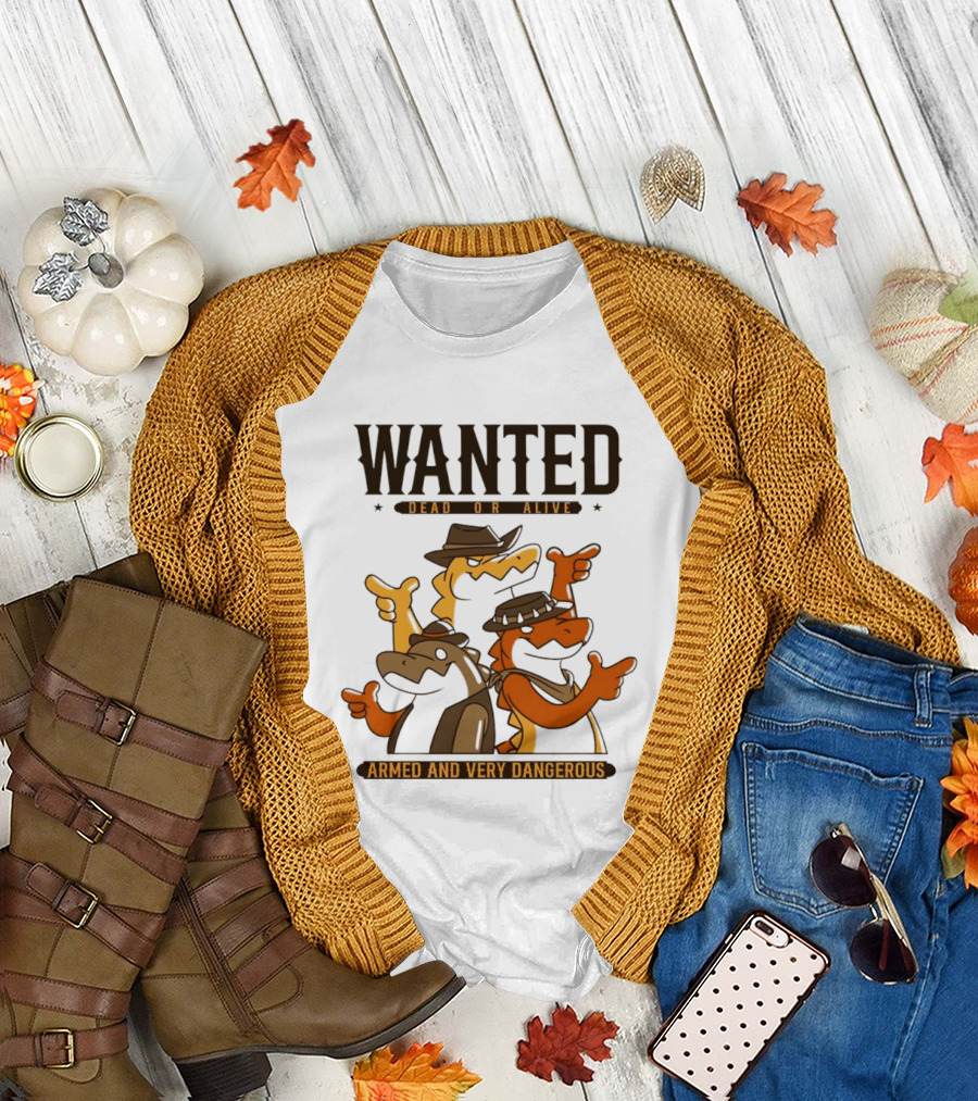 Wanted Dead or Alive Alligator Cowboy Trio Armed and Very Dangerous T-Shirt