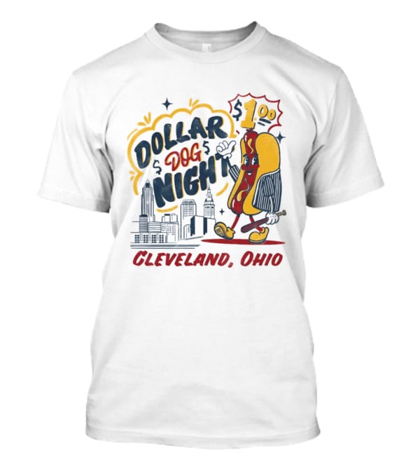 Cleveland Ohio Dollar Dog Night Baseball Skyline Hot Dog 1 Dollar T-Shirt