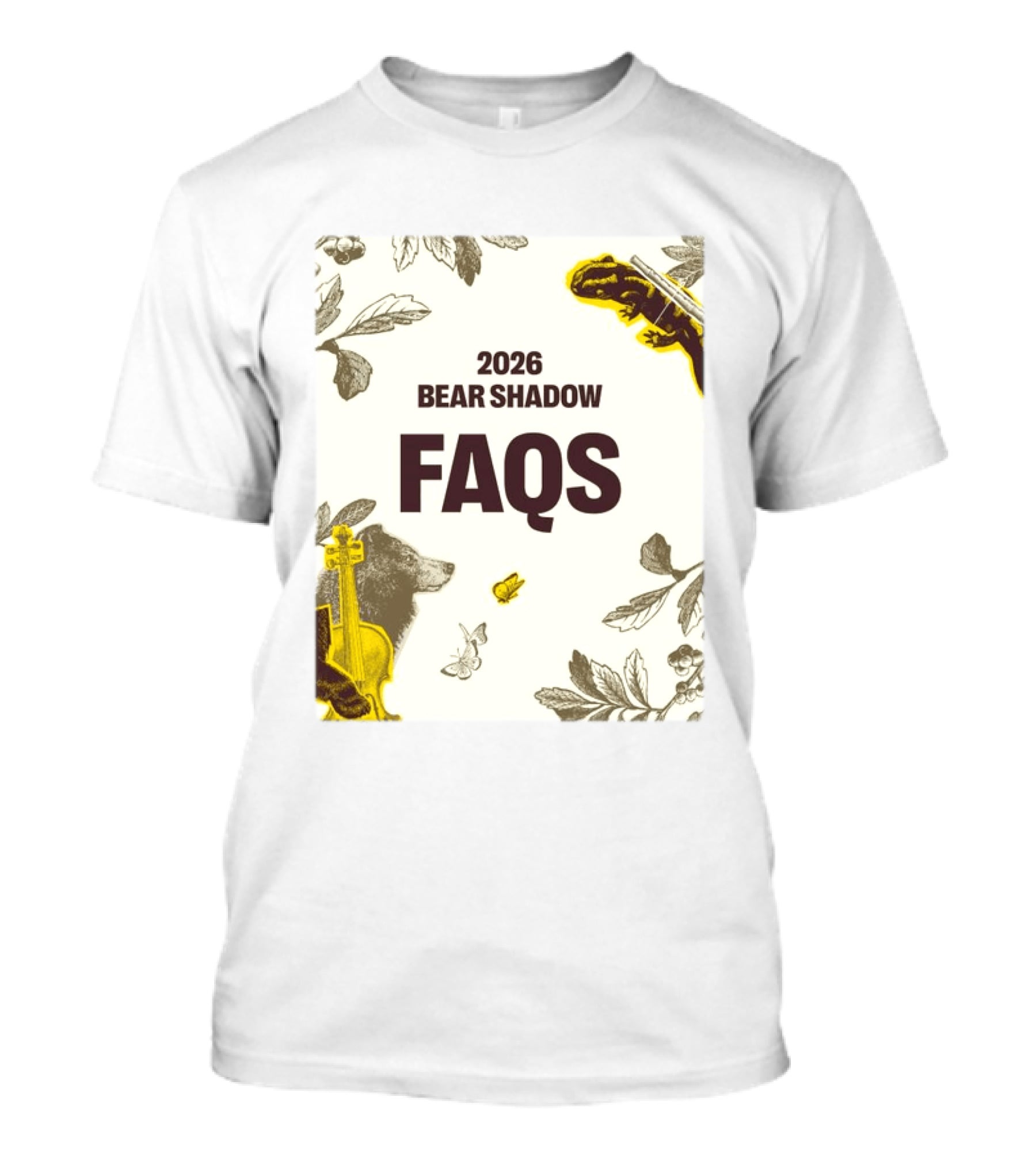 2026 Bear Shadow FAQs Music Festival Forest Animals Instruments T-Shirt