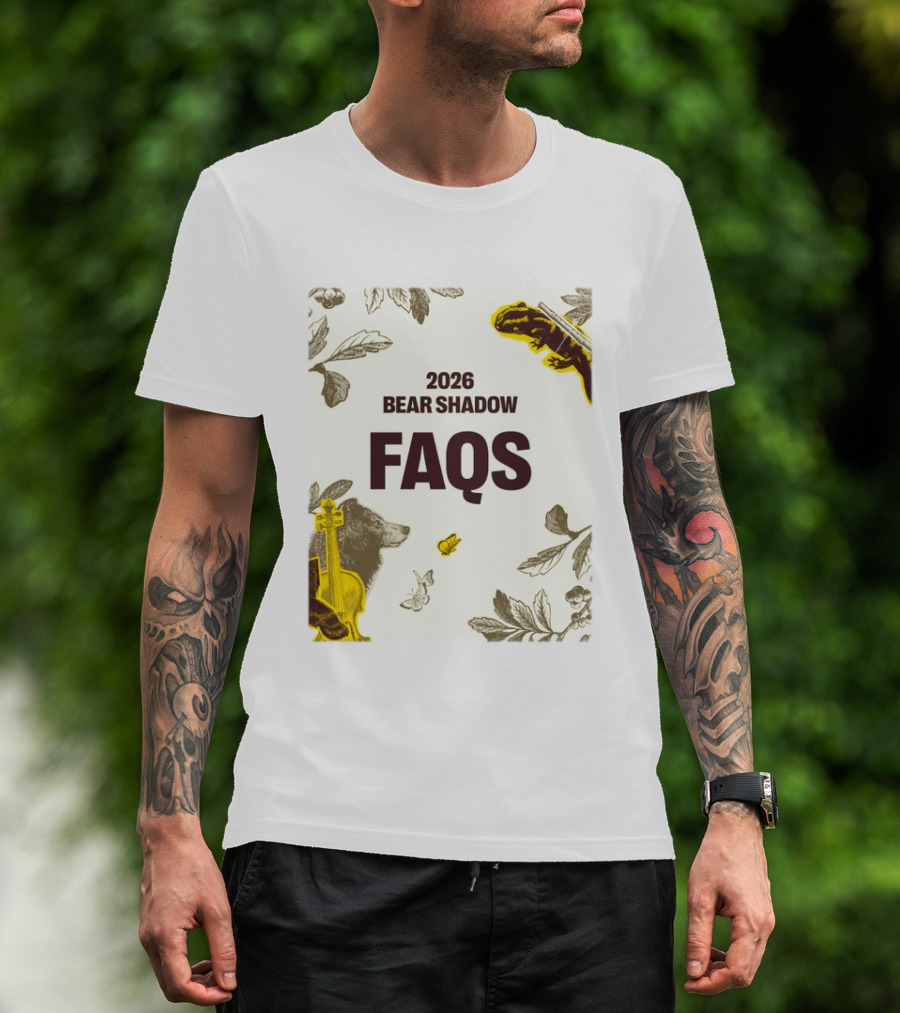 2026 Bear Shadow FAQs Music Festival Forest Animals Instruments T-Shirt