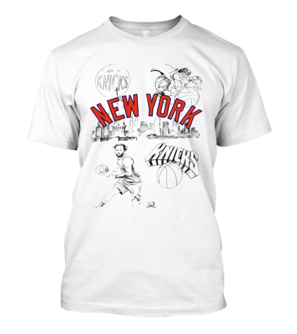 New York Knicks Skyline Basketball Player Graphic Cityscape Iconic Landmarks T-Shirt