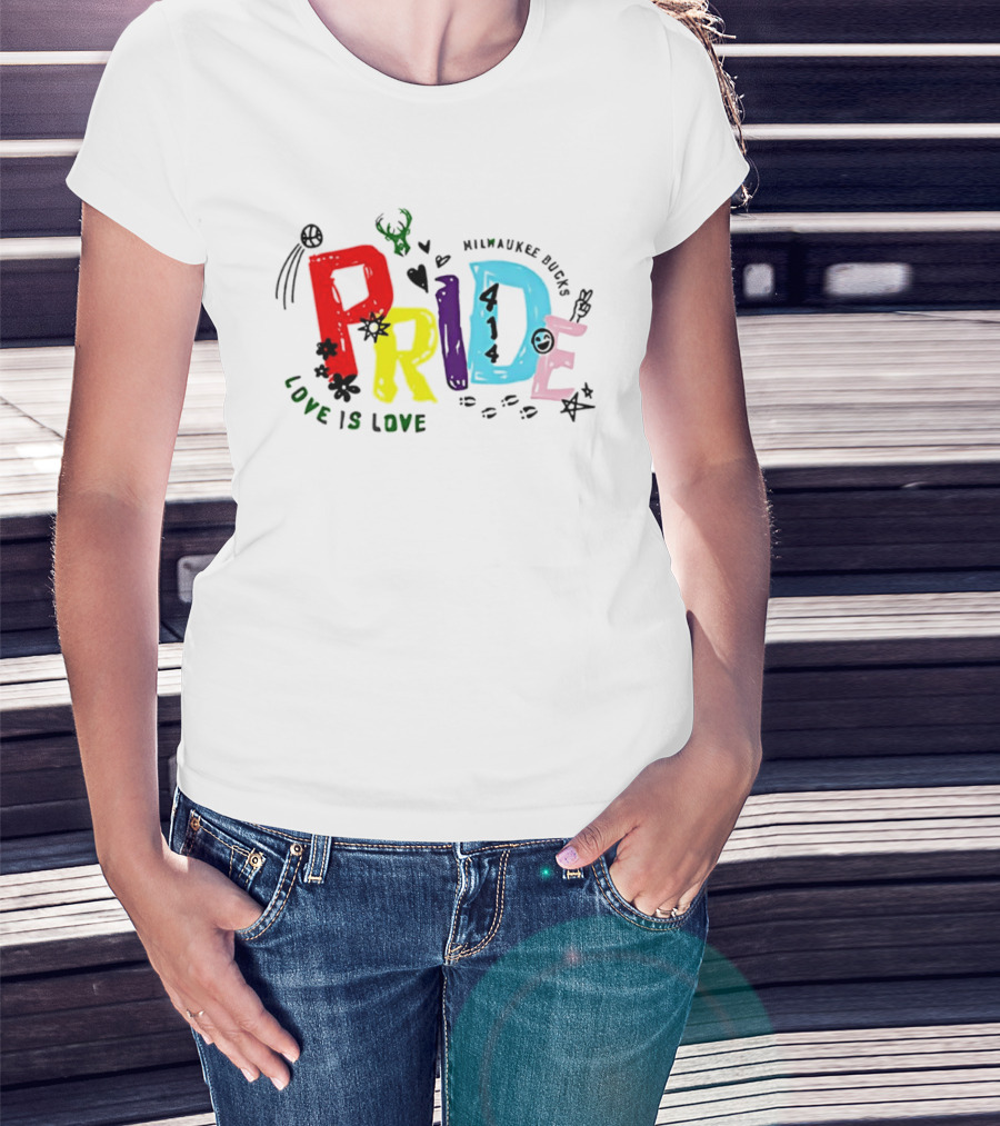Milwaukee Bucks Pride Love Is Love Rainbow 414 T-Shirt