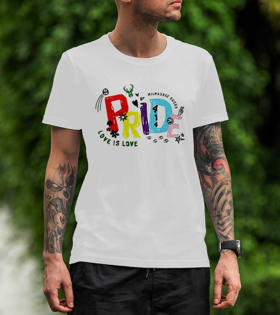 Milwaukee Bucks Pride Love Is Love Rainbow 414 T-Shirt
