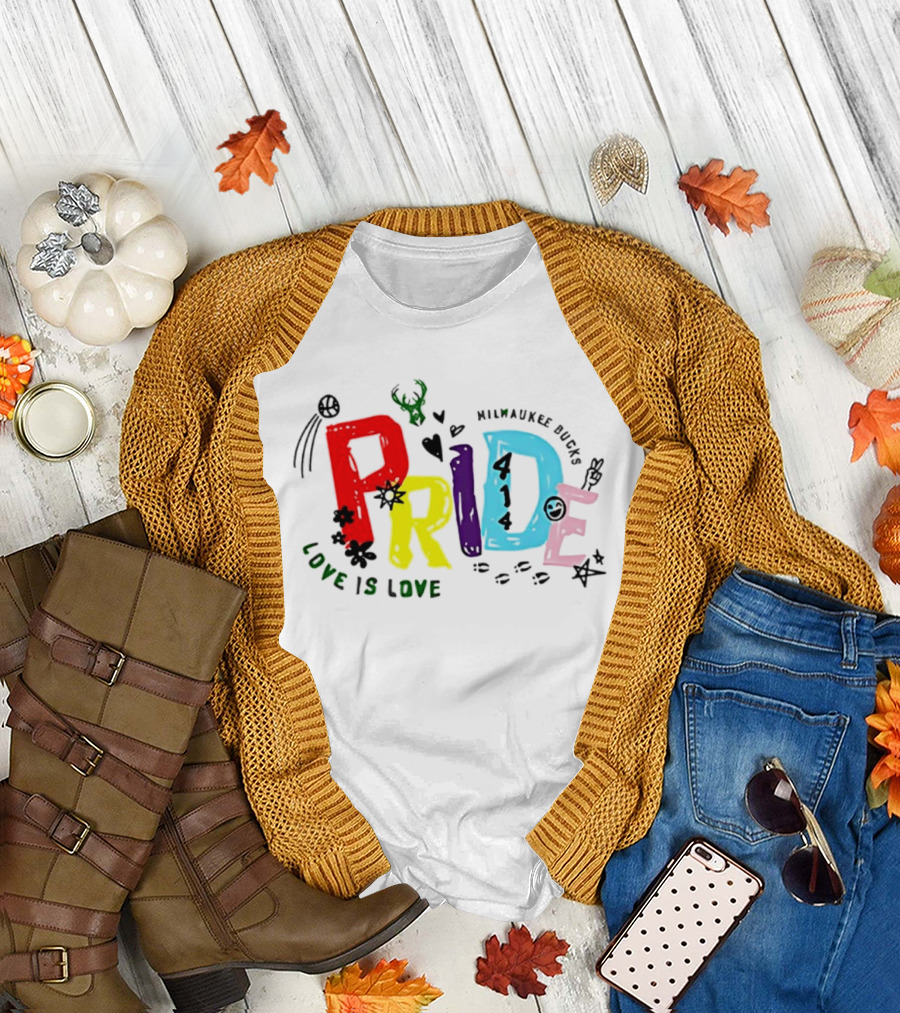 Milwaukee Bucks Pride Love Is Love Rainbow 414 T-Shirt