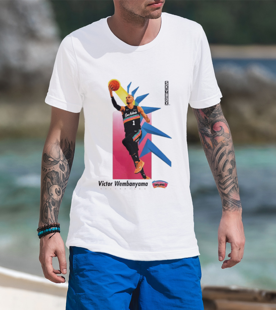 Victor Wembanyama San Antonio Spurs Basketball NBA Skybox 90s Retro Dunking Action T-Shirt