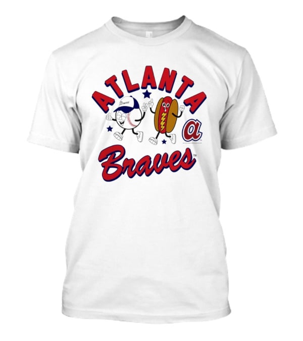Atlanta Braves Baseball Character With Hot Dog Snack And Team Spirit T-Shirt