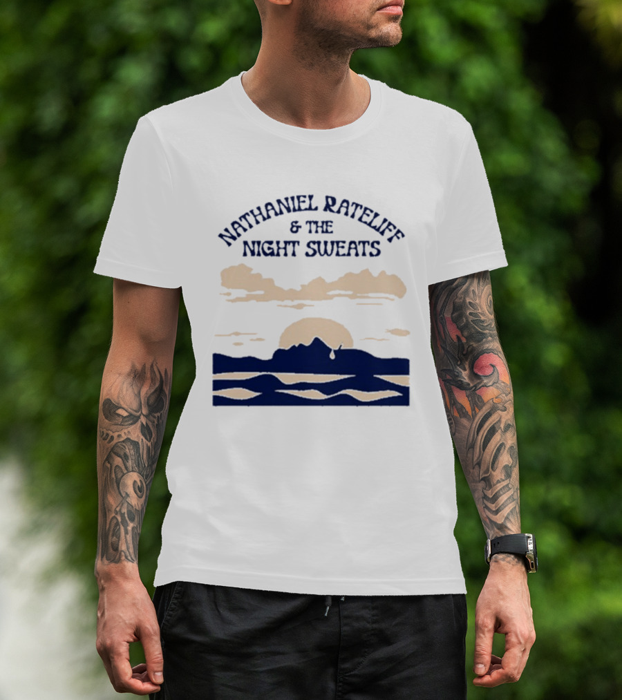 Nathaniel Rateliff & The Night Sweats Sunset Clouds And Mountain River Scene T-Shirt