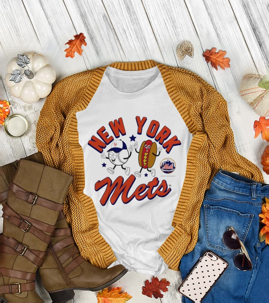 New York Mets Baseball Hot Dog and Baseball Character Animation T-Shirt
