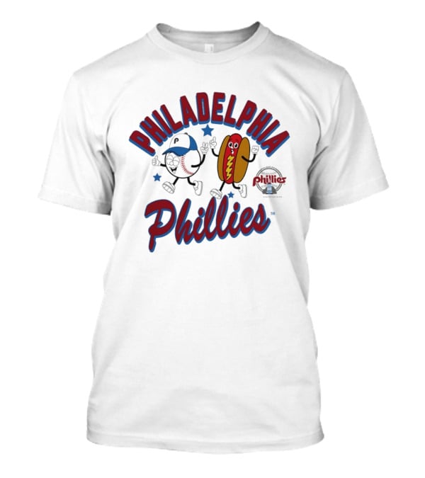 Philadelphia Phillies Baseball Hot Dog And Cartoon Characters T-Shirt