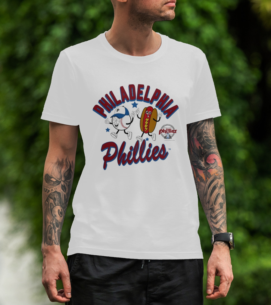 Philadelphia Phillies Baseball Hot Dog And Cartoon Characters T-Shirt