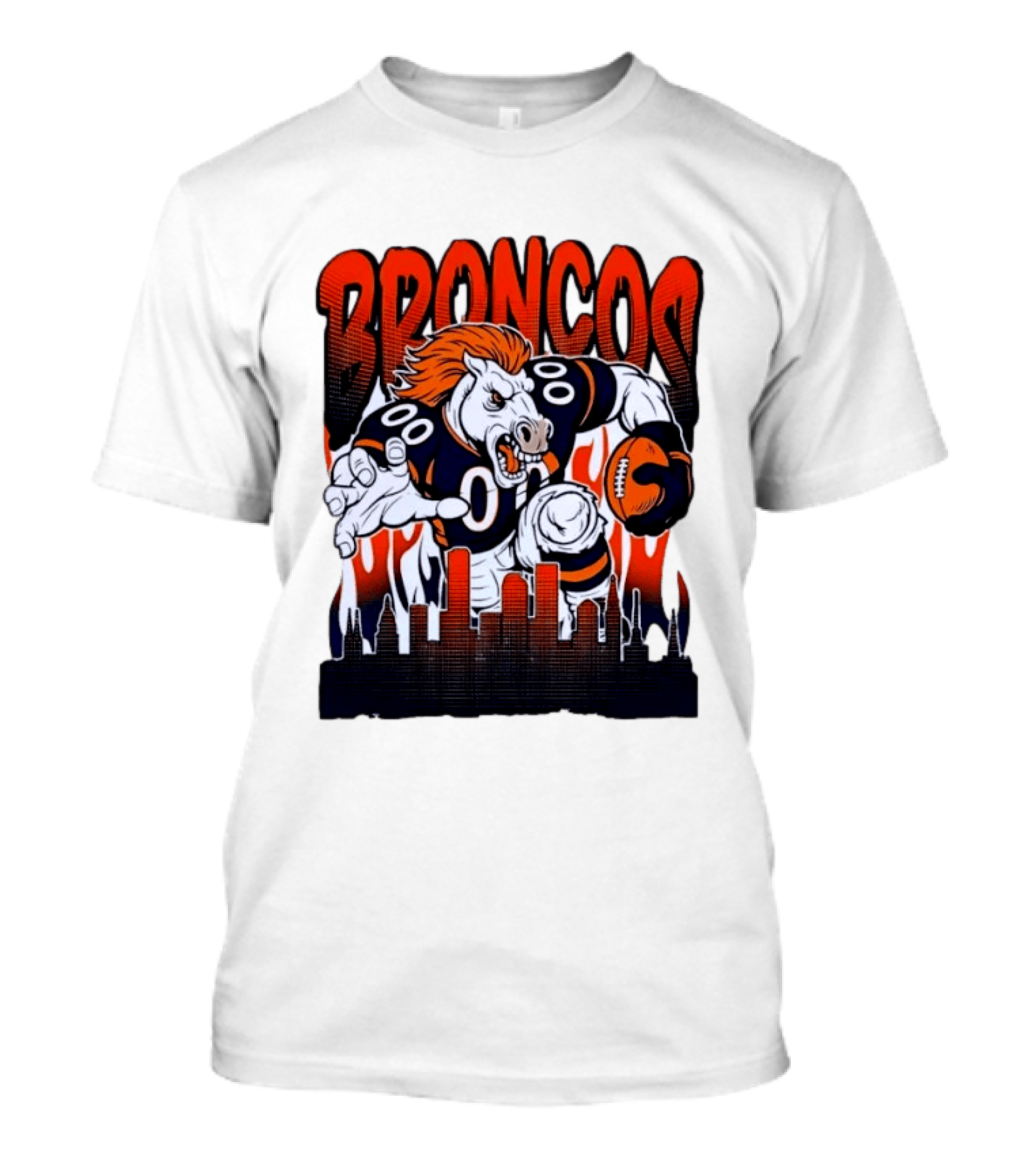Denver Broncos Football Bronco Running Horse Skyline T-Shirt