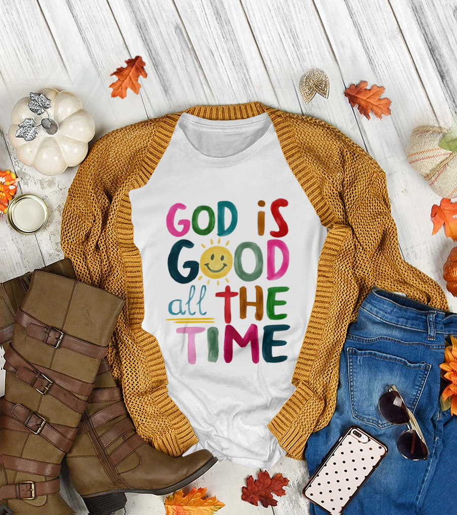 God Is Good All The Time Rainbow Smile Sunburst T-Shirt