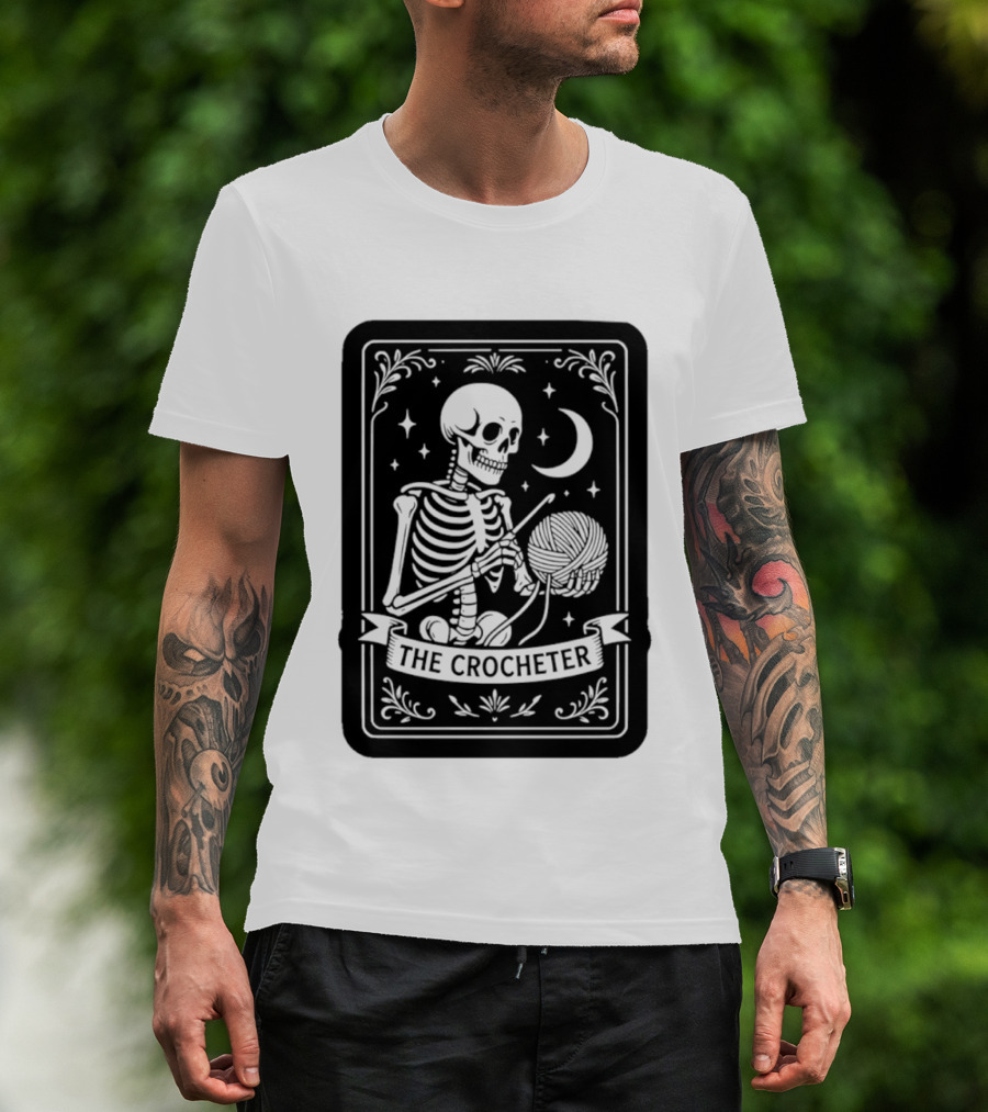 Tarot Card The Crocheter Skeleton Moon And Stars T-Shirt
