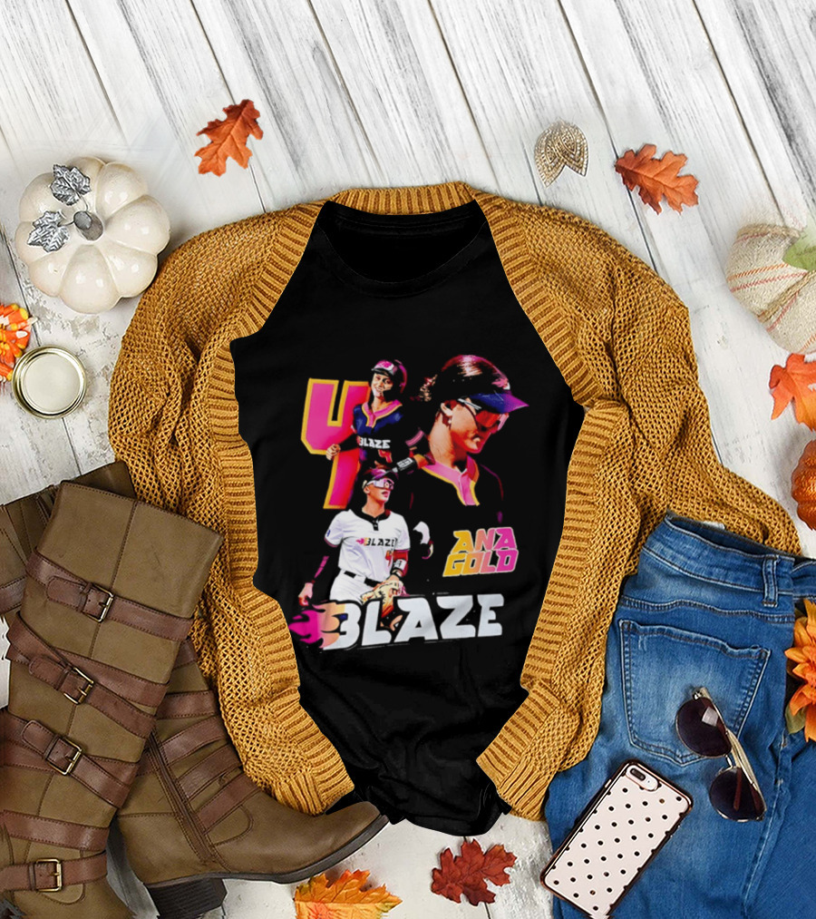Blaze Ana Gold Softball Player Number 4 Action Collage T-Shirt