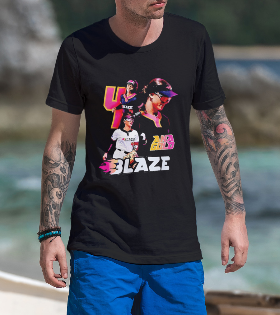 Blaze Ana Gold Softball Player Number 4 Action Collage T-Shirt