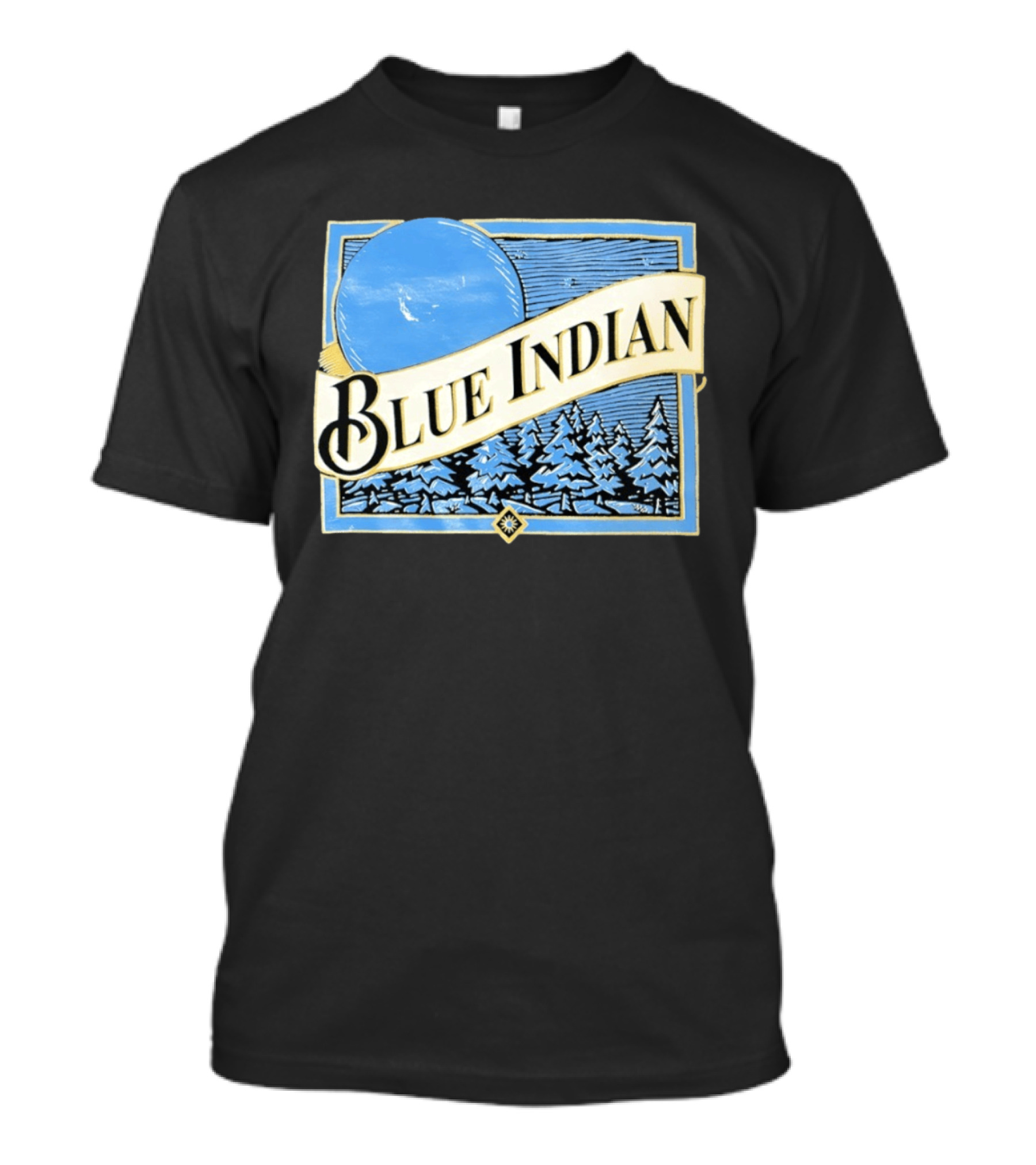 Blue Indian Moon Forest Nature Pine Trees Winter Scene T-Shirt