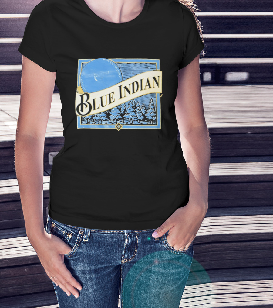 Blue Indian Moon Forest Nature Pine Trees Winter Scene T-Shirt