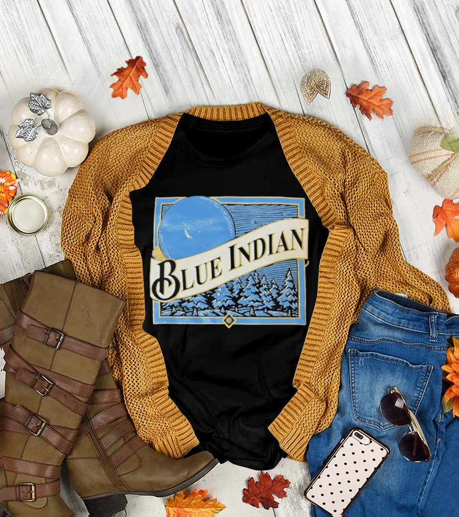 Blue Indian Moon Forest Nature Pine Trees Winter Scene T-Shirt